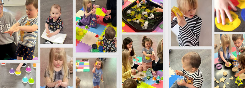 a collage of children enjoying a multi-sensory class provided by Sense-a-Story