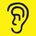 an icon of an ear on a yellow background