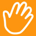 an icon of a hand on an orange background